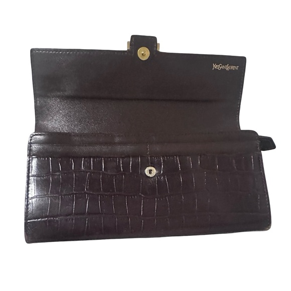 Saint Laurent crocodile-embossed leather long wallet gold-tone YSL logo clasp. - Picture 6 of 11
